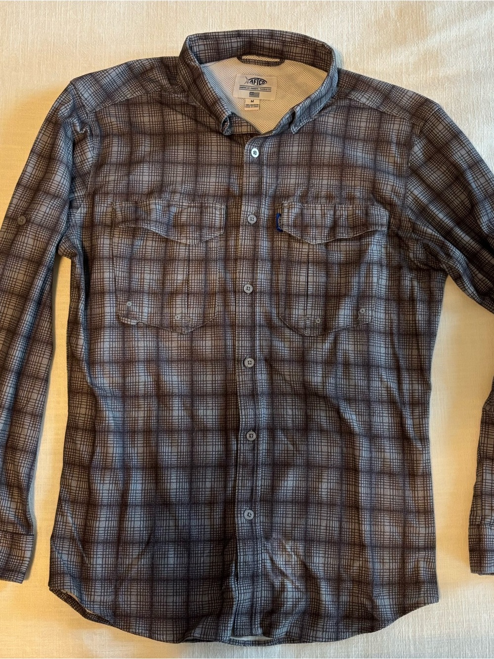 AFTCO Men's Long-Sleeve Plaid Button-Down Shirt - Gray & Brown